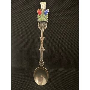 Vintage Holland Enamel Tulip Souvenir Spoon G.A.V.E. 18 Silver Plated
